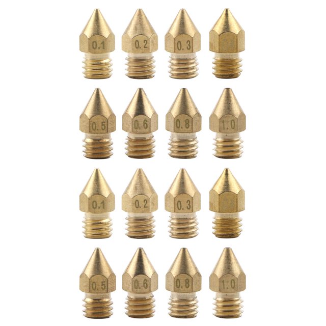Ellbest 16 boquillas para impresora 3D con cabezal extrusor MK8 de 0,1 mm, 0,2 mm, 0,3 mm, 0,4 mm, 0,5 mm, 0,6 mm, 0,8 mm y 1,0 mm