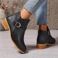thumbnail image 4 of Willtoo Women’S Leather Buckle Strap Chunky Ankle Boots With Side Zipper Fashion Pointed Toe Stacked Block Low Heel Non Slip Short Boots Working Party Dress Boots Black, 4 of 6