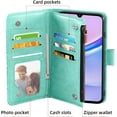 thumbnail image 2 of Phone Case for Samsung Galaxy A15 5G Wallet Cover with Tempered Glass Screen Protector and Flower Leather Flip Credit Card Holder Stand Wrist Strap Cell Accessories A 15 4G 15A Women Men Green, 2 of 13