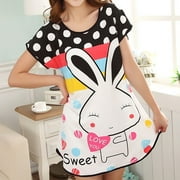 Lubelski Women Summer Cartoon Rabbit Polka Dot Pajamas Sleepwear