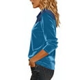 thumbnail image 7 of ZunFeo Womens Velvet Long Sleeve Polo Shirt Western Denim Patchwork Button Down Top Soft Stretchy Casual Blouse Sky Blue,Size L, 7 of 7