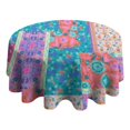 thumbnail image 4 of Multicolor Ethnic Flower Patchwork Pattern Round Tablecloth 60"x60",Wrinkle Wipeable Table Cloth for Kitchen Dining Room Picnic Patio Party, 4 of 6