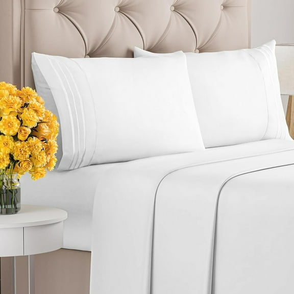 Queen Size 4 Piece Sheet Set - Breathable & Cooling Sheets - Hotel Bed Sheets - Deep Pockets,Easy-Fit - White