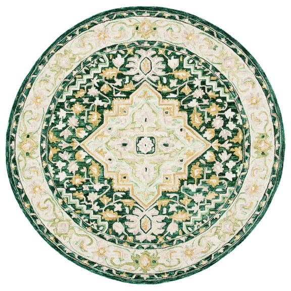 SAFAVIEH Aspen Coco Southwestern Wool Area Rug, Green/Ivory, 7' x 7' Round