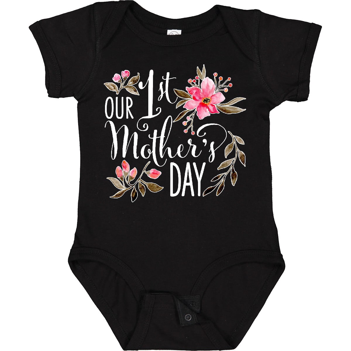 Inktastic Our First Mother's Day Pink Flowers Boys or Girls Baby Bodysuit