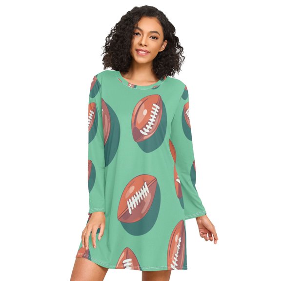FORMRS Womens Long Sleeve Nightgowns Crew Neck Sleep Shirt Soft Pajamas Sizes S-3XL, Brown American Footballs