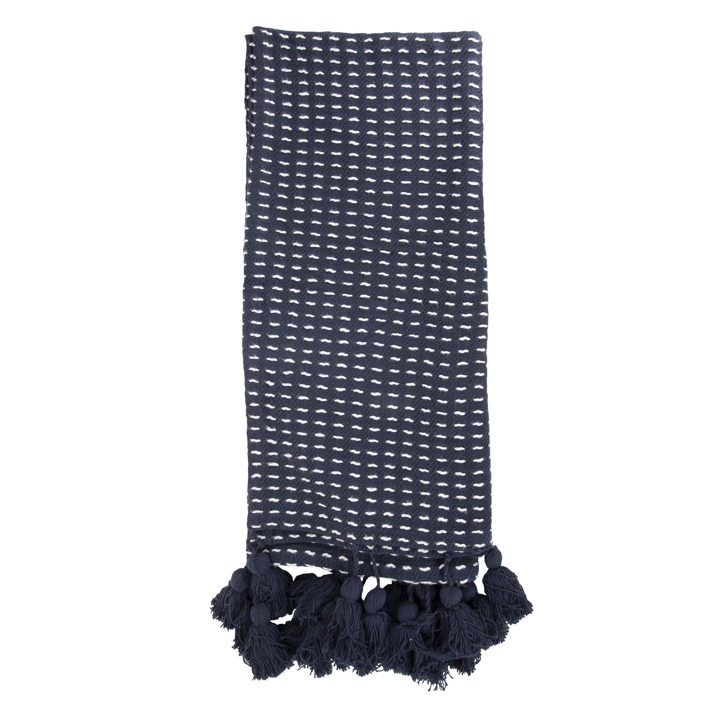 Foreside Home & Garden Navy Blue Hand Woven 50 x 60 inch Cotton Throw