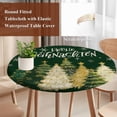 thumbnail image 4 of Green Christmas Round Tablecloth, Fitted Table Cover with Elastic for 55"-60" Round Tables, Xmas Tree Snowflake Farmhouse Table Cloth Outdoor Indoor Dinning Party Waterproof Tablecloths, 4 of 7