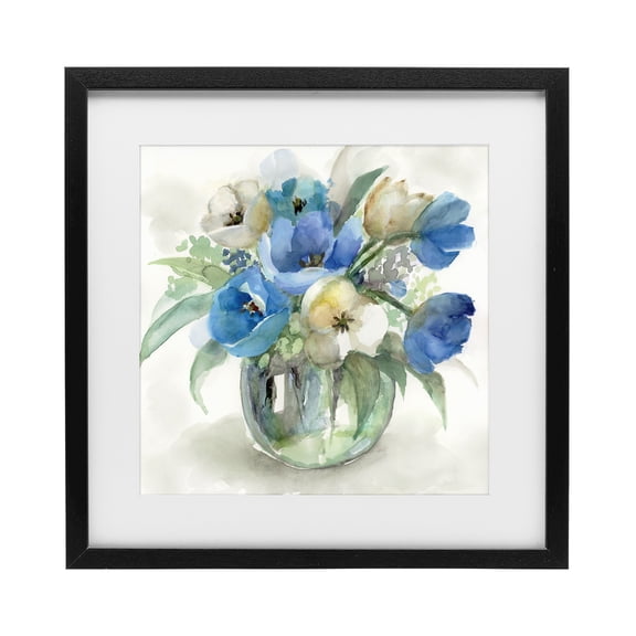 Stupell Industries Farmhouse Blue Tinted Flower Pot Black Framed Print Under Glass, 13 x 13, by Nan