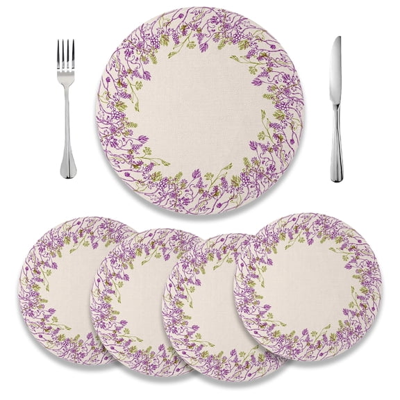 MIZHONA Spring Purple Floral Round Placemats Set of 4,Flowers Table Mat for Kitchen Dining Table Decoration,15 inch