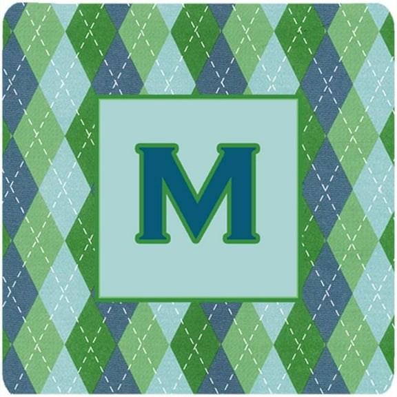 Monogram - Blue Argoyle Foam Coasters Initial Letter M, Set - 4