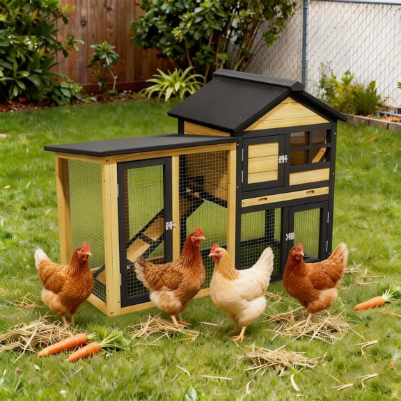 Backyard Wooden Chicken Coop with Pull Out Tray, Chicken Hutch with Nesting Box, Ramp, 46.9"L x 24.4"W x 35.5"H,Yellow