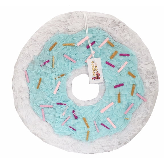APINATA4U White & Teal Doughnut Pinata with Sprinkles 16" Doughnut Themed Birthday Party