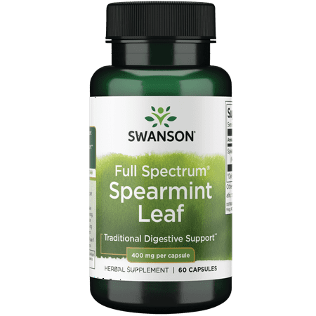 Swanson Spearmint Leaf (Mentha Spicata) - Full Spectrum Herbal Supplement Supporting Digestive Health & Mild Stomach Issues - (60 Capsules, 400mg Each)