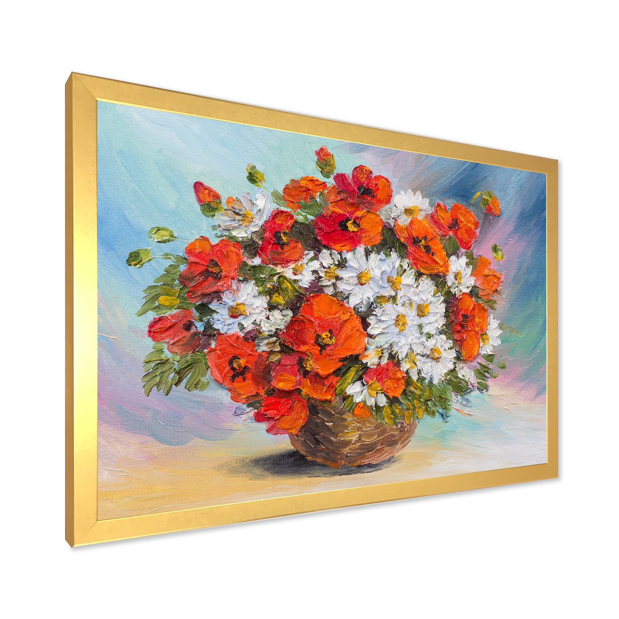 Designart 'Still Life Bouquet Of Daisies and Poppies' Traditional Framed Art Print