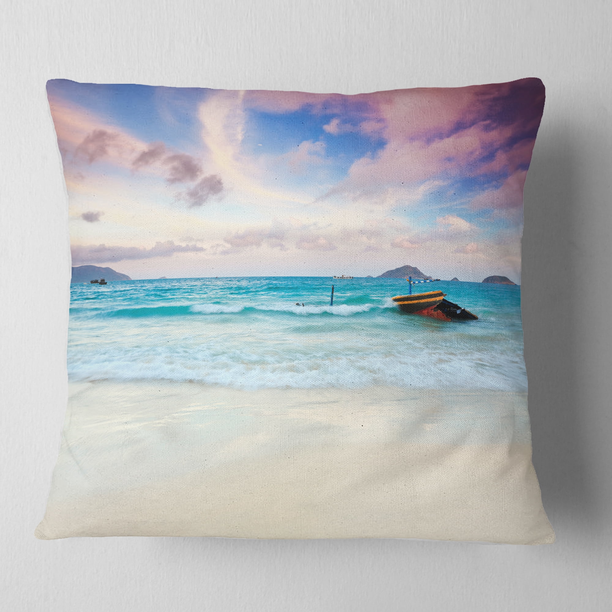 Designart Exotic Seashore Sunset Over Blue Sea - Seascape Throw Pillow - 18x18