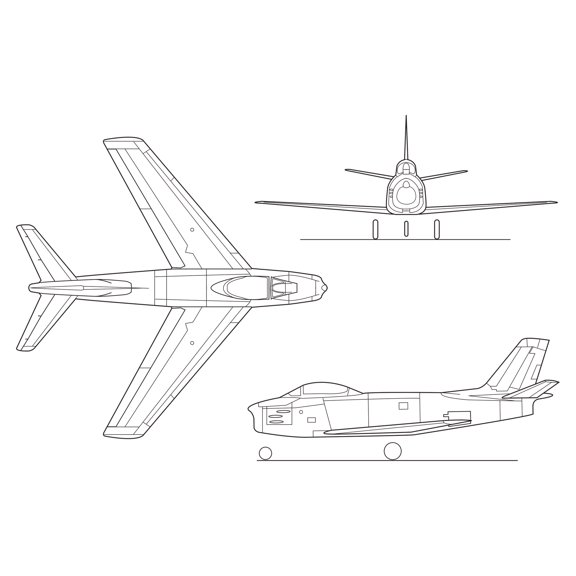 24x36 gallery poster, 3-view drawing of the F-86 Sabre