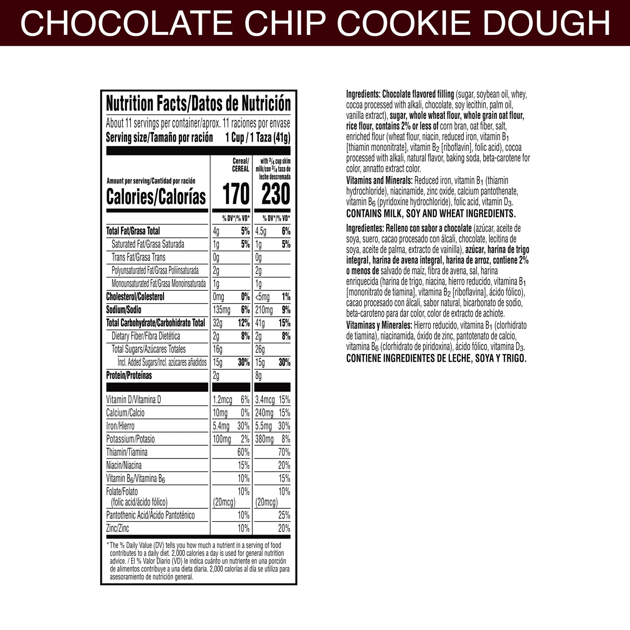 Kellogg's Krave Chocolate Chip Cookie Dough Cold Breakfast Cereal, Family Size, 16.7 oz Box