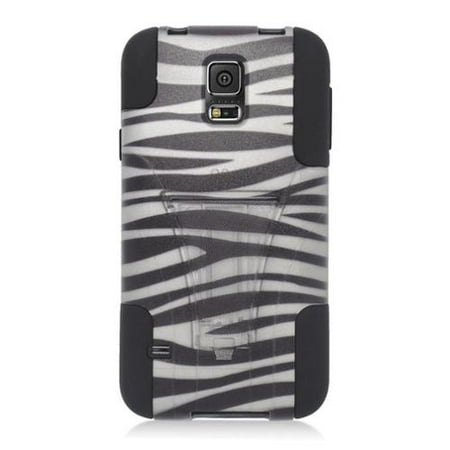 Black White Zebra Silicone Insten Zebra Hard Hybrid Plastic Silicone Case with stand For Samsung Galaxy S5 - Black/White ()