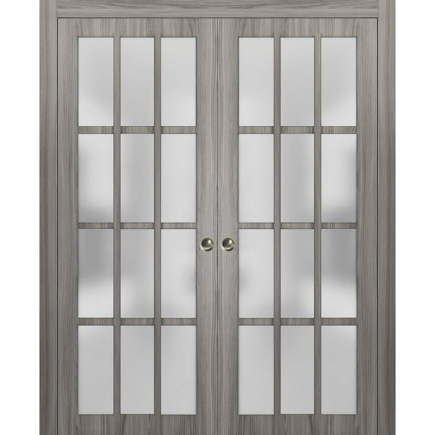 Sliding French Double Pocket Doors 48 x 80 inches Frosted Glass 12