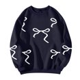 thumbnail image 5 of Women Tops Women's Long Sleeve Sweatshirt Casual Crewneck Loose Fit Pullover Fleece Tops, Bow Print Fall Winter Fashion with Soft Fabric for Comfortable Wear,Navy,M, 5 of 6