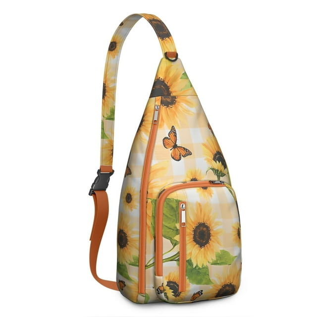 Farmhouse Floral Crossbody - Rustic Sunflower & Butterfly Pattern, Multi-Pocket Anti-Theft Daypack