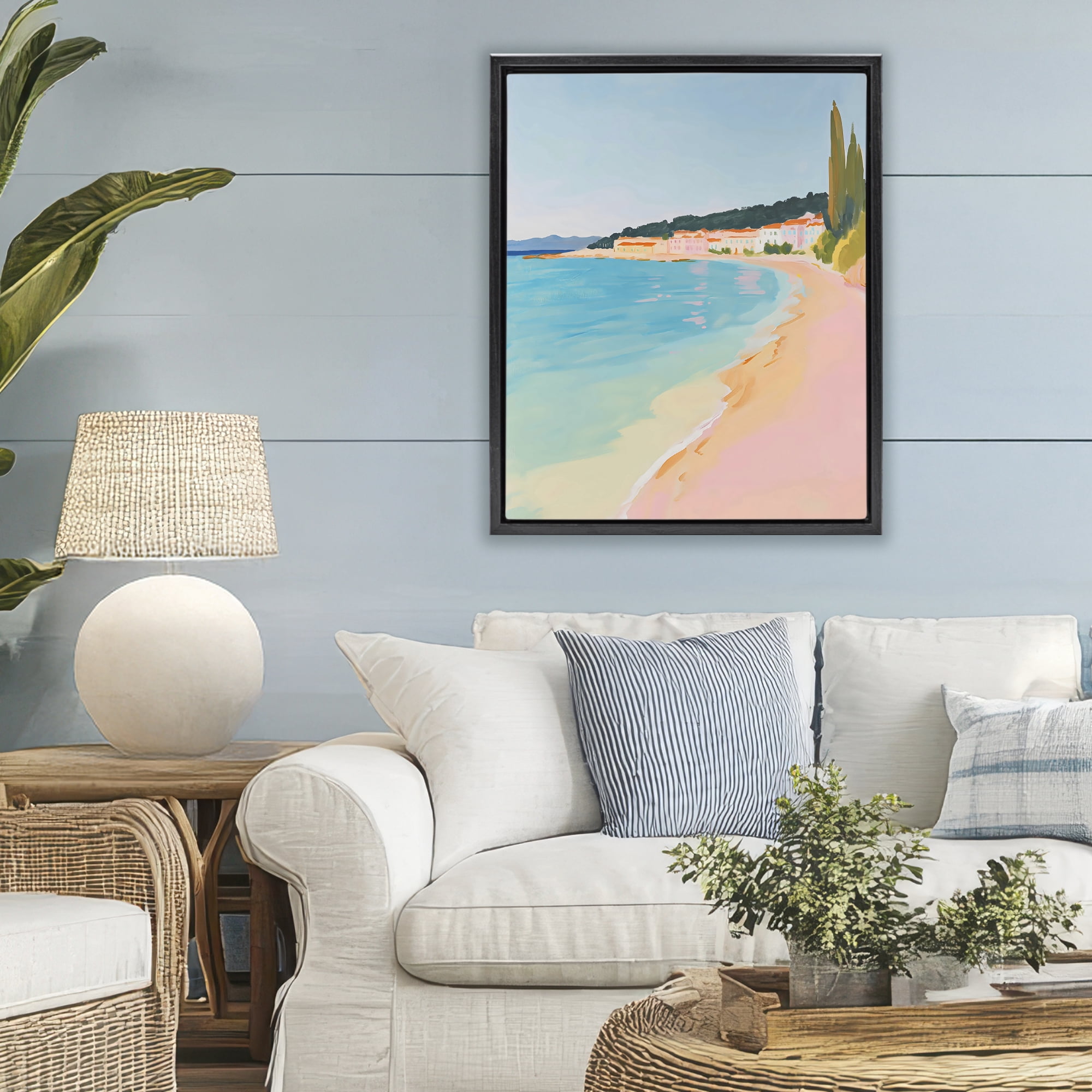 Stupell Industries Abstract Village By The Sea Black Framed Floater Canvas Wall Art, design by The Prints Vibe