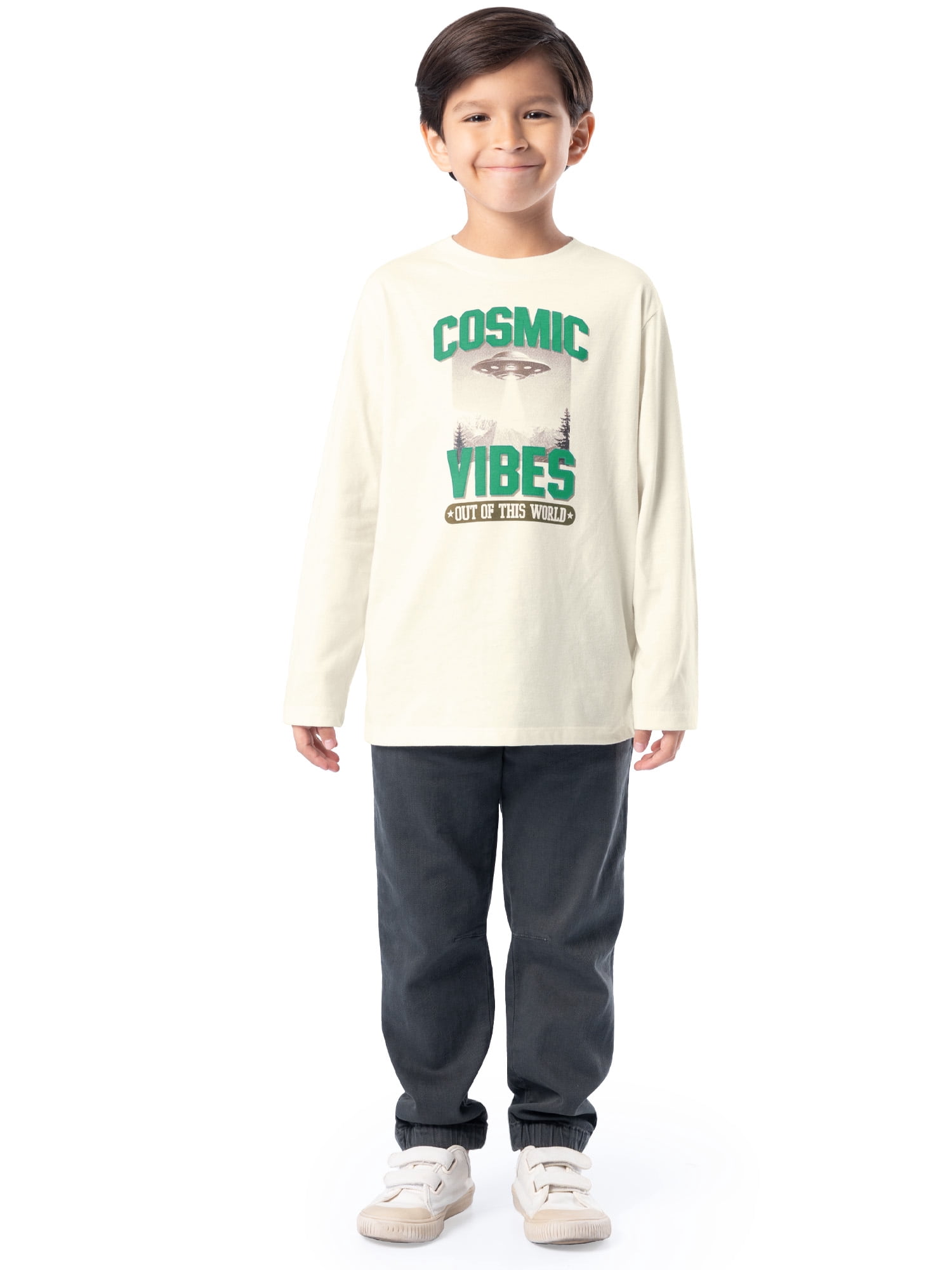 Wonder Nation Boy's Long Sleeve Elevated Graphic T-Shirt, Sizes 4-18 & Husky