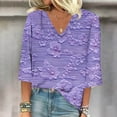 thumbnail image 2 of Women's Summer T Shirts Printed V-Neck 3/4 Sleeve Tops Casual Loose Trendy Office Work Blouses Tops, 2 of 5