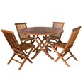 thumbnail image 1 of All Things Cedar 5-Piece 4-ft Teak Round Folding Table Set with Green Cushions, 1 of 2
