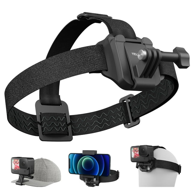 TELESIN Head Strap,Compatible With Mount Pov Camera Adjustable With 2 Adjustment Pocket 2 Telesin Head 2-in-1 Headband Camera Adjustment Buckles Compatible Adjustable Head Hat Mount Qhm 001 2 In 1