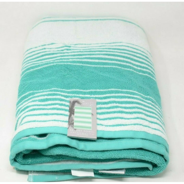 Loftex Resort/Hotel Beach Towel White Green Stripes 35x70 100% cotton
