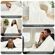 Lux Decor Striped Cozy Throw Blanket, Ultra Soft Lightweight Warm Fleece Blanket for Couch, Bed & Travel, All Season Comfort, Off White