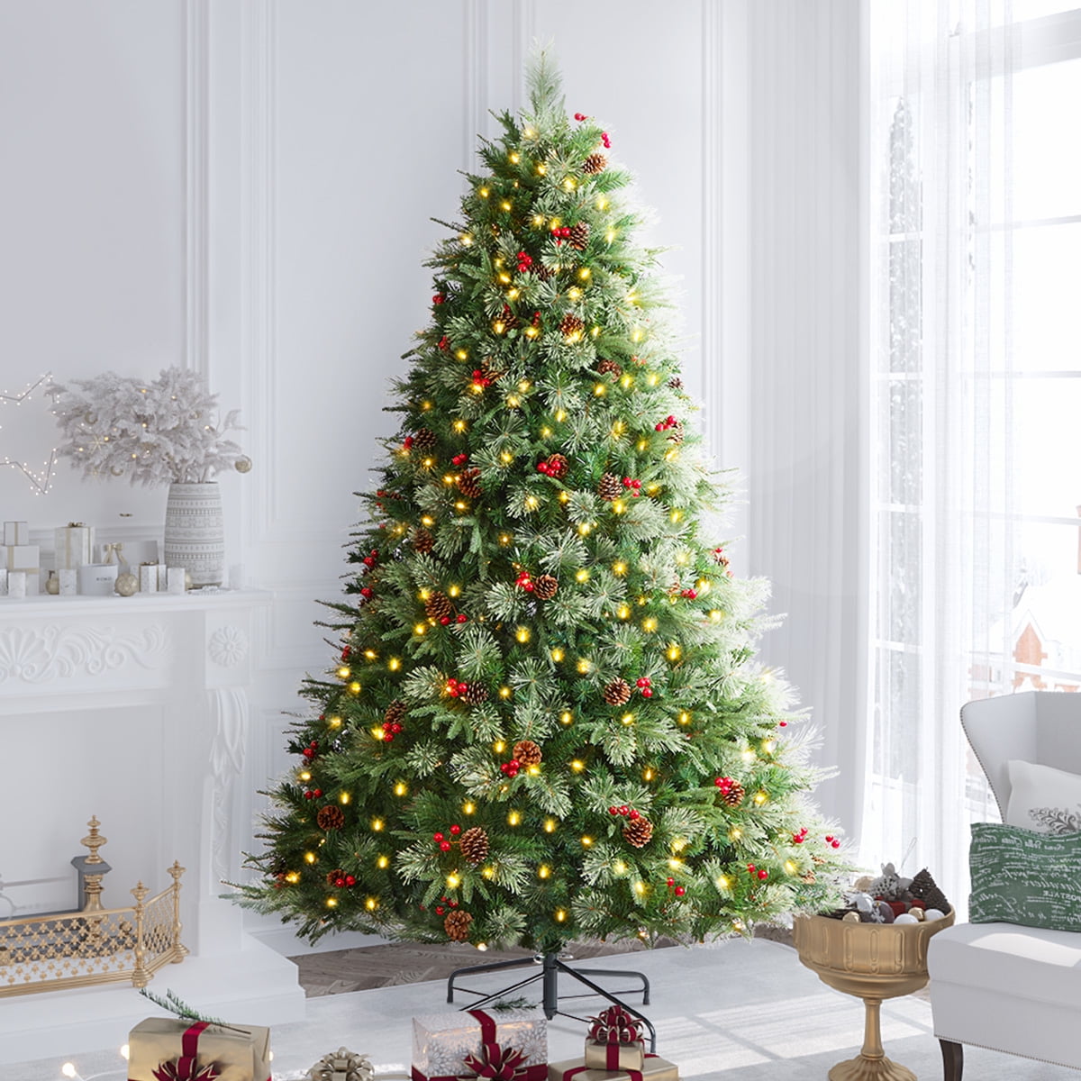 JOSTYLE 6FT PreLit Artificial Christmas Tree, PE+PVC Christmas Tree
