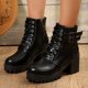 thumbnail image 3 of NECHOLOGY Botas Mujer Adulto Femenino Zapatos Botines de mujer Nuevo Punta redonda Tacón medio Manga corta Cremallera lateral Botas sólidas Moda Botas de moda grandes Botas de mujer (Black, 7.5), 3 of 7