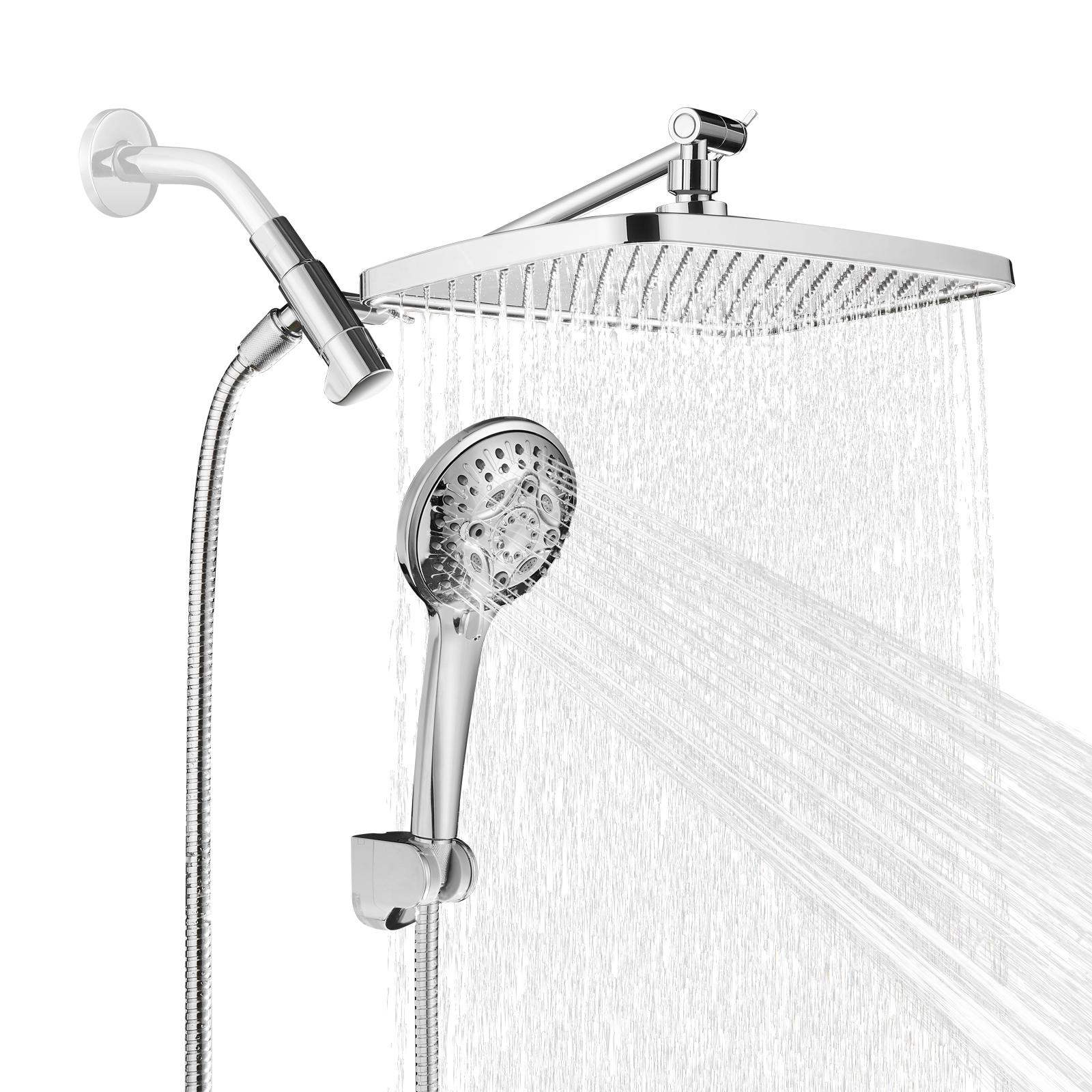 Cobbe 12 Inch High Pressure Rain Shower Head with Extension Arm, Dual Shower Head with 8 Modes Handheld Spray Combo, Chrome