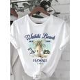 thumbnail image 1 of Waikiki Beach Hawaiian Surf Graphic Print Stylish Casual Short Sleeve, Summer Fit Fit, Crew Neck Women'S T-Shirt, 1 of 6