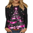 thumbnail image 2 of Qulqfy Womens Christmas Shirts Pink Crewneck Xmas Long Sleeve Plus Size Christmas Tree Sparkle Casual Blouses Funny Christmas Shirts for Women, 2 of 9