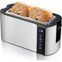 Long Slot 4 Slice Toaster, Countdown Timer, Bagel Function 6 Toast Setting, Defrost, Cancel Function, Built-in Warming Rack, Extra Wide Slots for Bagels Waffles, Stainless Steel