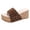 Coffee, variant on Women's Platform Cork Sandals Leopard Print Band Low Wedge Slides Open Toe Retro Studded Casual Chunky Mules Silver Size 9
