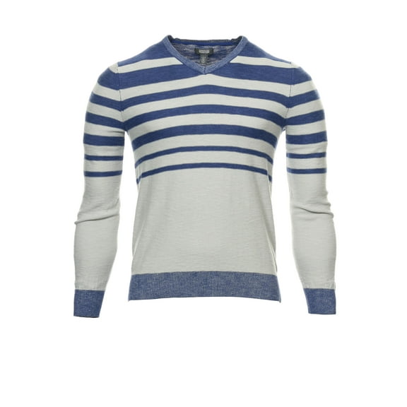 Kenneth Cole Wide Striped V-Neck Sweater (Small, Lavender Blue)