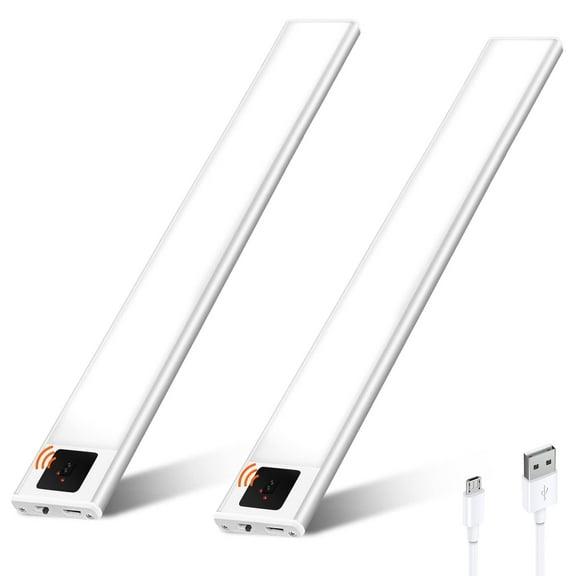 2-Pack LED Hand Wave Lights, 40CM USB Rechargeable Under Cabinet Lighting, 5000K Cool White