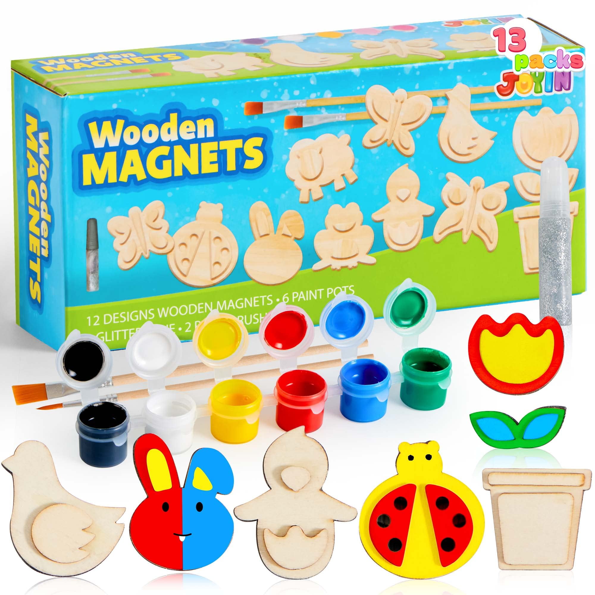 DIY Wooden Magnets, 36 Wooden Art Craft for Kids, Art and Craft Supplies  Party Birthday Gift Favors for Boys Girls Ages 4-8 8-12, Easter Crafts