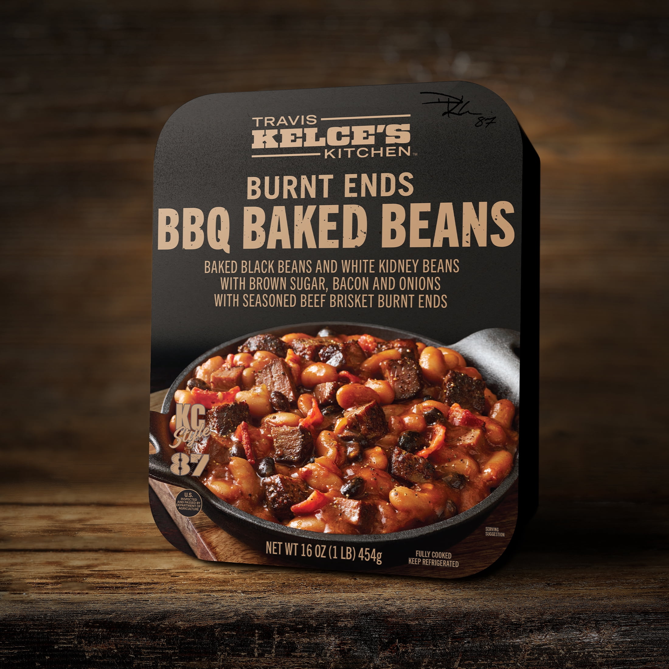 Travis Kelce's Kitchen Burnt Ends BBQ Baked Beans, Fully Cooked, Ready to Heat, 16 oz Tray, (Refrigerated)