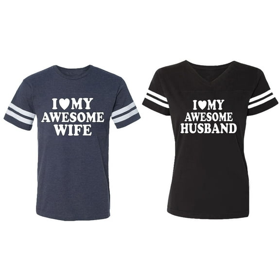 I love My Awesome Husband wife Matching Couple Cotton Jerseys (Men Navy / Women Black) (Men S / Women S)