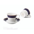 thumbnail image 3 of Espresso Cups and Saucers Set with Metal Stand for Cappuccino, Latte, Cafe Mocha - Blue and Gold, 2 oz. Set of 6, 3 of 5