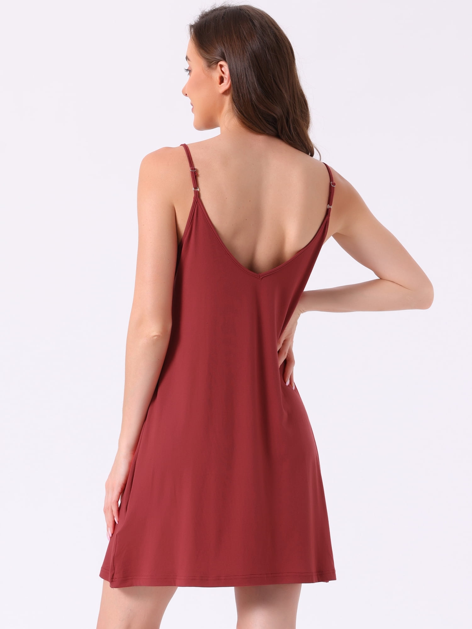 DARING DIVA Women's Sleeveless Cami Slip Sexy Mesh V Neck Sleepwear 2XL Wine
