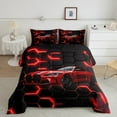thumbnail image 2 of Erosebridal Fast Car Bedding Twin Comforter Set,Black Red Down Comforter,Car Theme Bedding Sets Twin with Comforter,Microfiber Geometric Room Decorative,Reversible,3pcs, 2 of 8