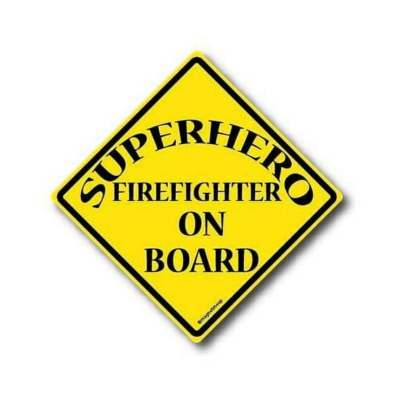 Magnet Me Up SuperHero Firefighter On Board Magnet Decal, 5x5 Inches, Vinyl Automotive Magnet