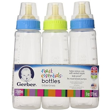 First Essentials by NUK Bottle, 9 oz, Medium Flow, 3-Pack, Pink/White